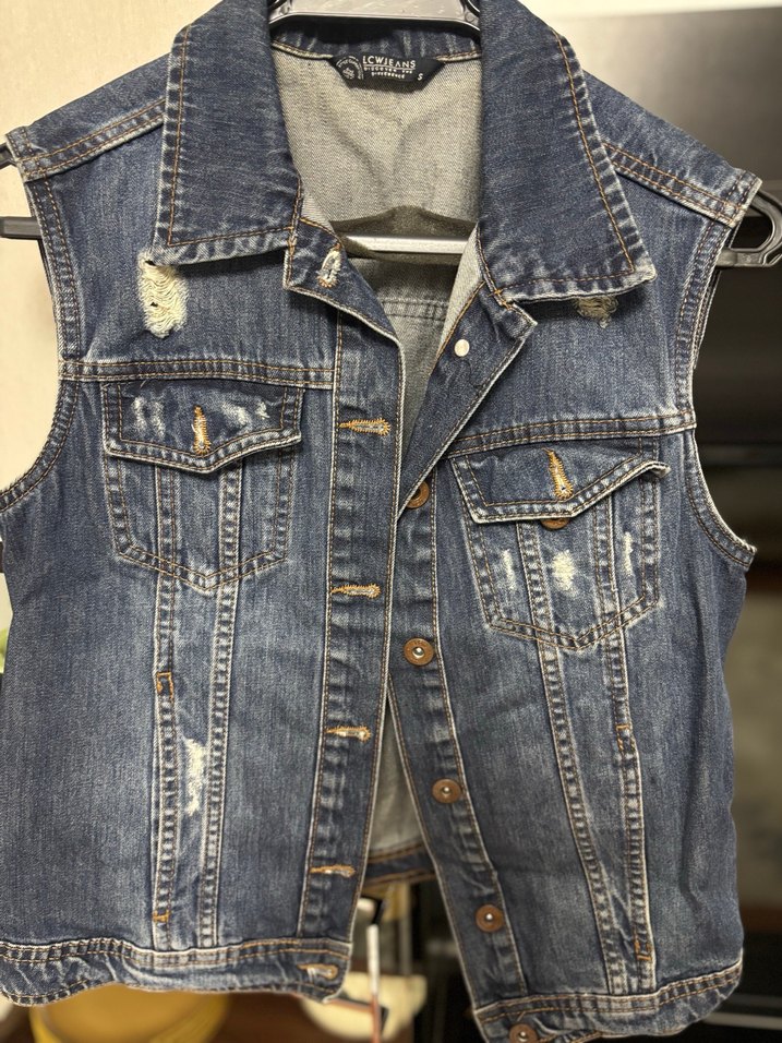 Düğmeli Mavi Kot Yelek - Görsel 2