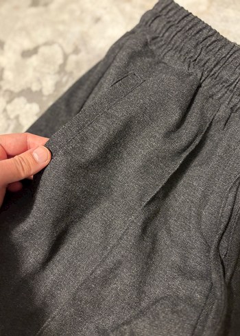 Gri Keten Rahat Kesim Kadın Pantolon - Görsel 5