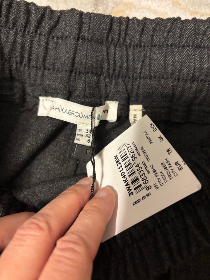 Gri Keten Rahat Kesim Kadın Pantolon - Görsel 3