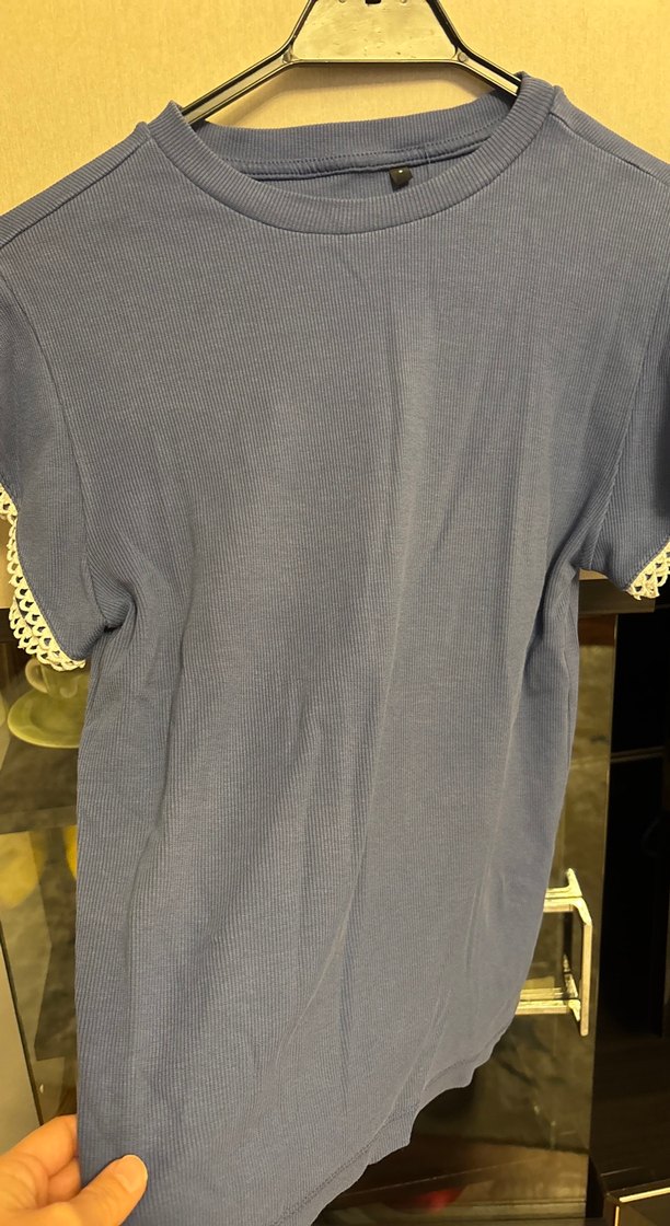 Kız Çocuk Mavi Dantelli Tişört - Görsel 4