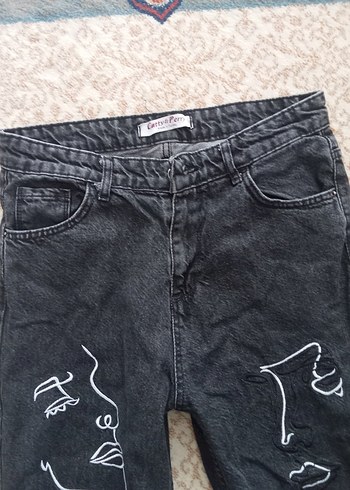 Gri Baskılı Rahat Kesim Kadın Jean - Görsel 5