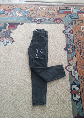 Gri Baskılı Rahat Kesim Kadın Jean - Görsel 8