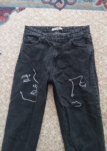 Gri Baskılı Rahat Kesim Kadın Jean - Görsel 4