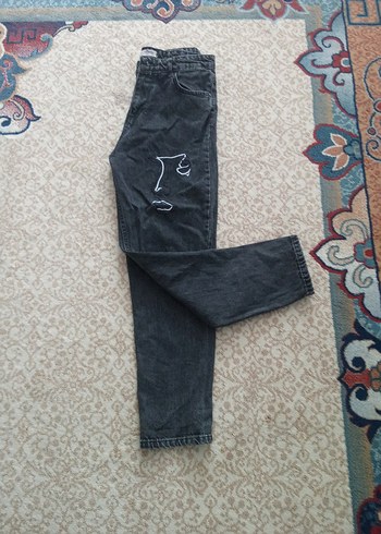 Gri Baskılı Rahat Kesim Kadın Jean - Görsel 10