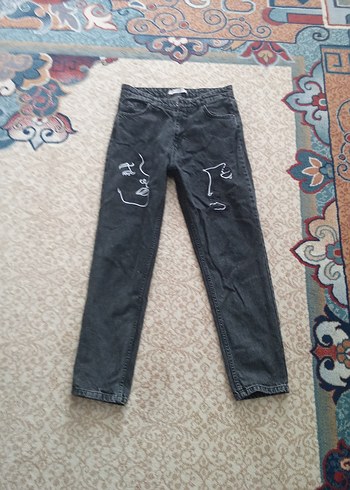 Gri Baskılı Rahat Kesim Kadın Jean - Görsel 3