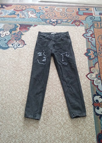 Gri Baskılı Rahat Kesim Kadın Jean - Görsel 2