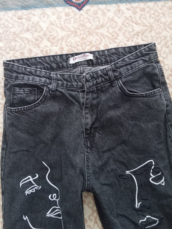 Gri Baskılı Rahat Kesim Kadın Jean - Görsel 5