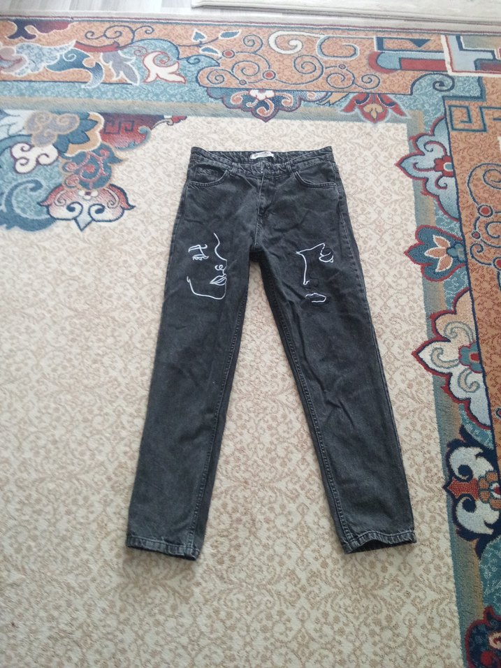 Gri Baskılı Rahat Kesim Kadın Jean - Görsel 2