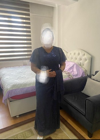 V Yaka Drapeli Lacivert Abiye Elbise - Görsel 3