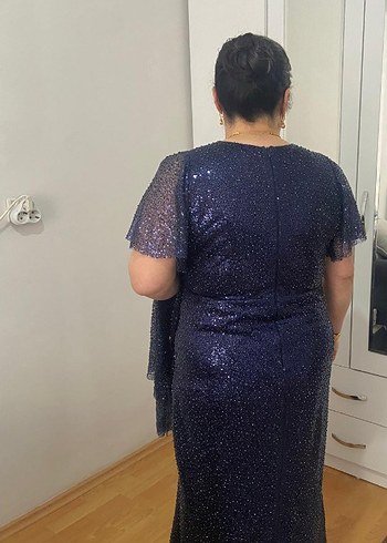 V Yaka Drapeli Lacivert Abiye Elbise - Görsel 2