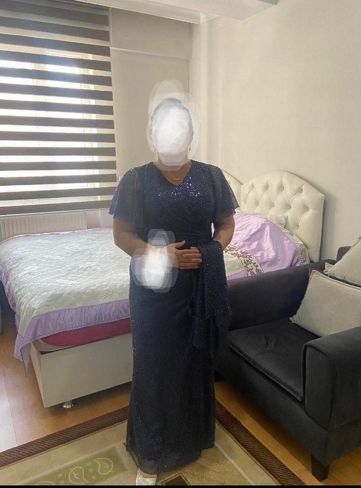 V Yaka Drapeli Lacivert Abiye Elbise - Görsel 3