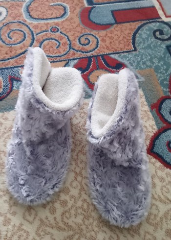 Gri Bağlama Desenli Kürklü Sıcak ev botu - Görsel 5