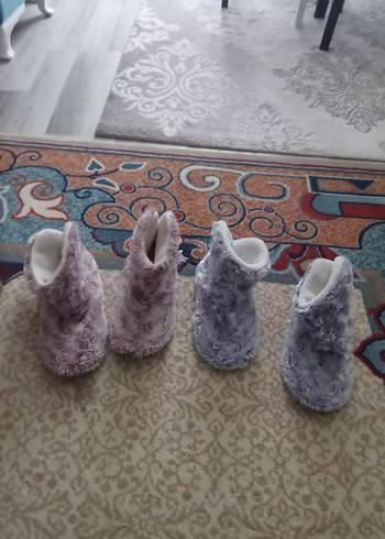 Gri Bağlama Desenli Kürklü Sıcak ev botu - Görsel 2