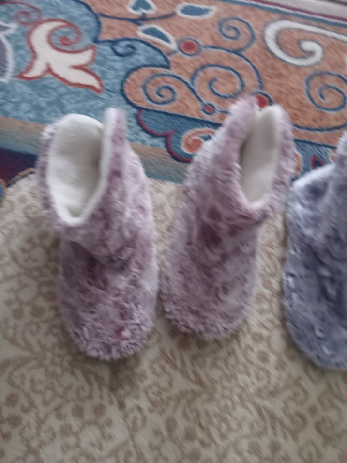 Gri Bağlama Desenli Kürklü Sıcak ev botu - Görsel 4