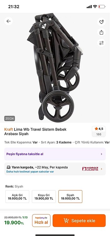15-36 kg Beden Kraft lima travel bebek arabası