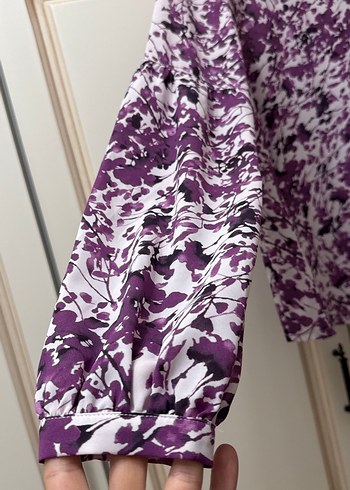 Aker Kadın Mor Batik Desenli Uzun Kollu Bluz