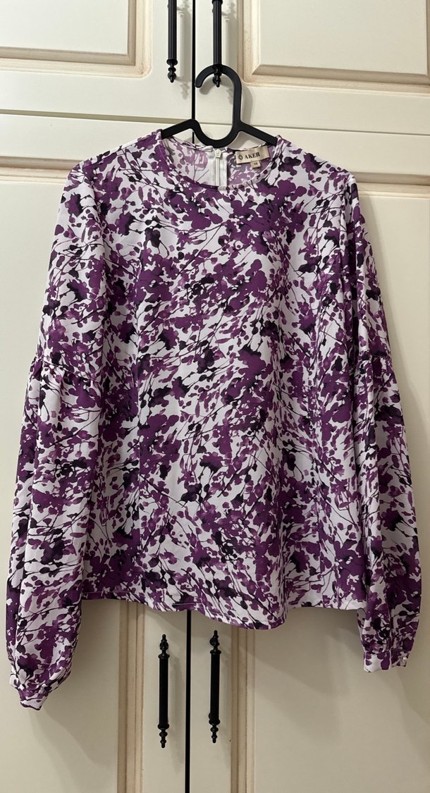 Kadın Mor Batik Desenli Uzun Kollu Bluz - Görsel 5