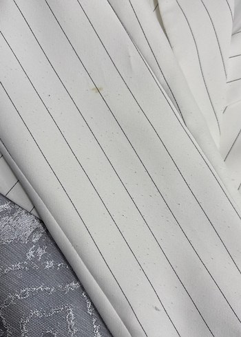 l Beden beyaz Renk Düğmeli Kısa Kollu Beyaz Çizgili Blazer
