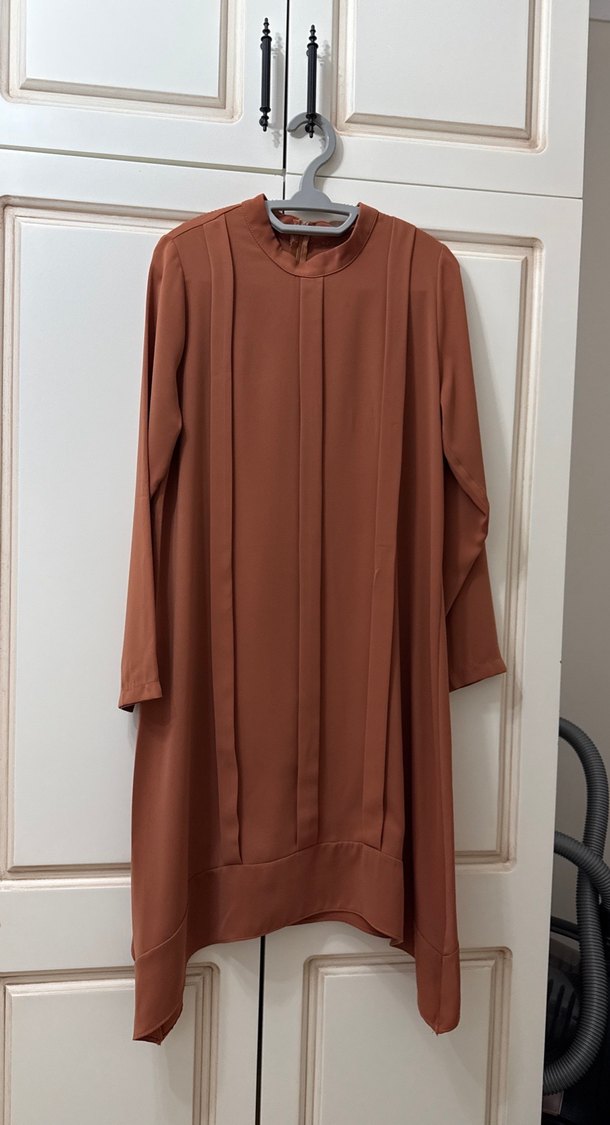 Uzun Kollu  kiremit rengi Kadın Tunik - Görsel 2