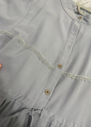 Gri Uzun Keten Bohem Elbise - Görsel 4