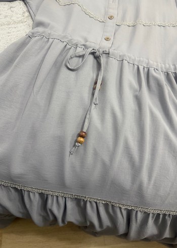 Gri Uzun Keten Bohem Elbise - Görsel 2