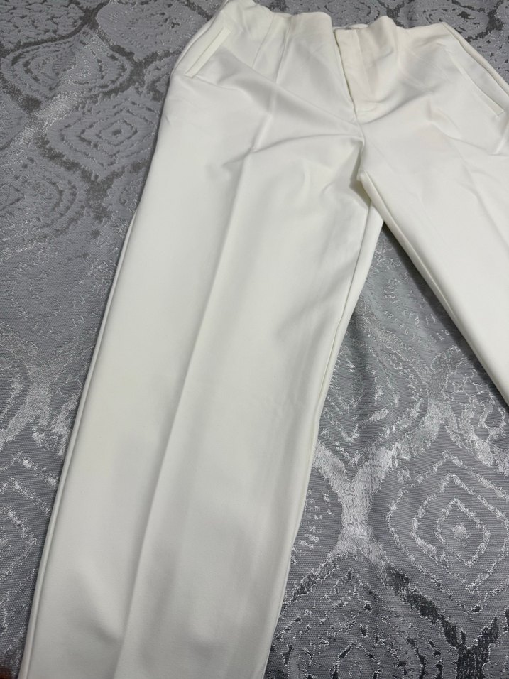 Beyaz Kadın Midi Kumaş Pantolon - Görsel 3