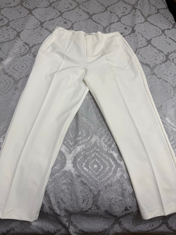Beyaz Kadın Midi Kumaş Pantolon - Görsel 2