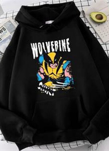 Wolverine Baskılı Siyah Unisex Oversize Kapüşonlu Sweatshirt Ov
