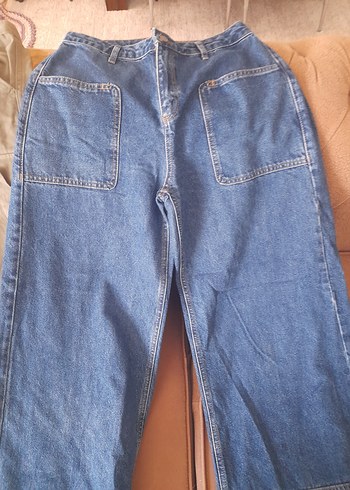 Kadın Beyaz Baskılı Bol Kesim Midi Kot Pantolon - Görsel 5