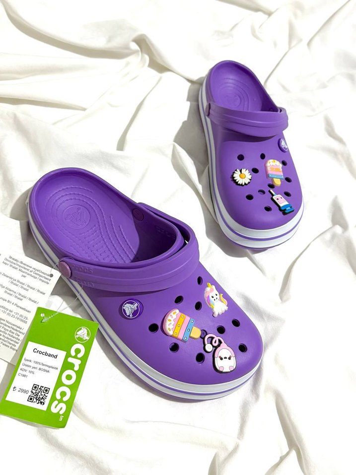 Mor Velcro Kız Terlikleri Renkli Desenli - Görsel 4