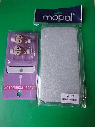 P20 lite şeffaf kılıf ve kablo koruyucu