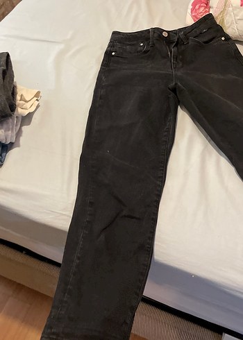 Kadın Siyah Kemerli Denim Pantolon - Görsel 2