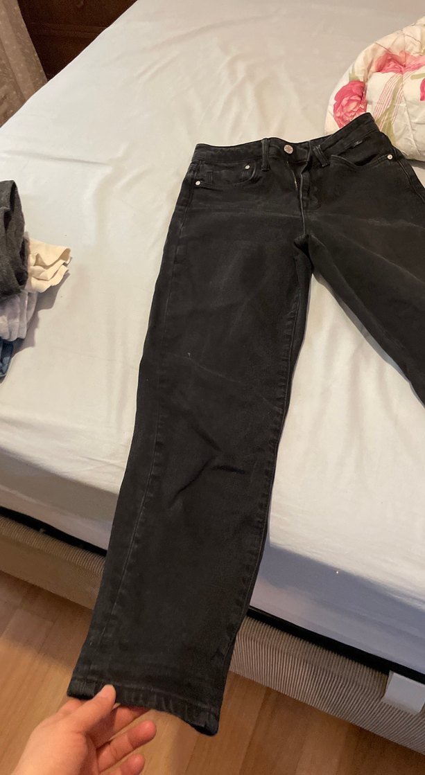 Kadın Siyah Kemerli Denim Pantolon - Görsel 2