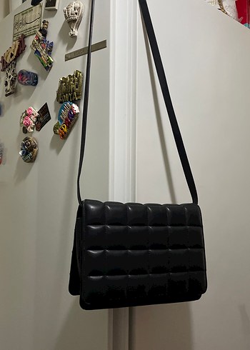 Deri Siyah Kareli Kadın Çanta - Görsel 2