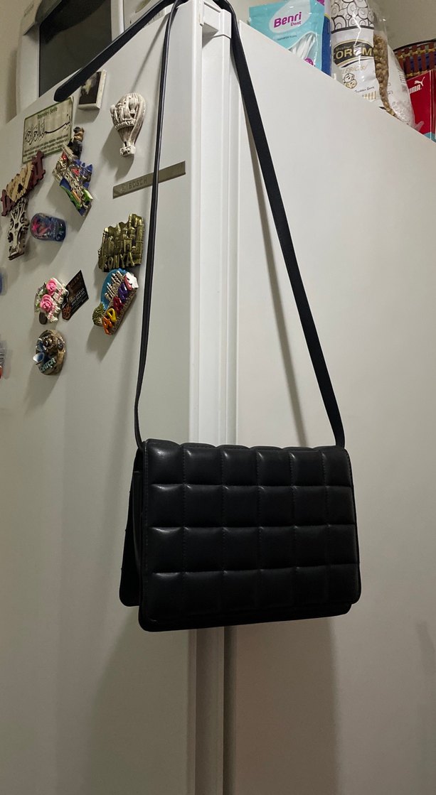 Deri Siyah Kareli Kadın Çanta - Görsel 2