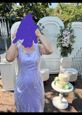 işleme Detaylı Mor Midi Abiye Elbise - Görsel 2