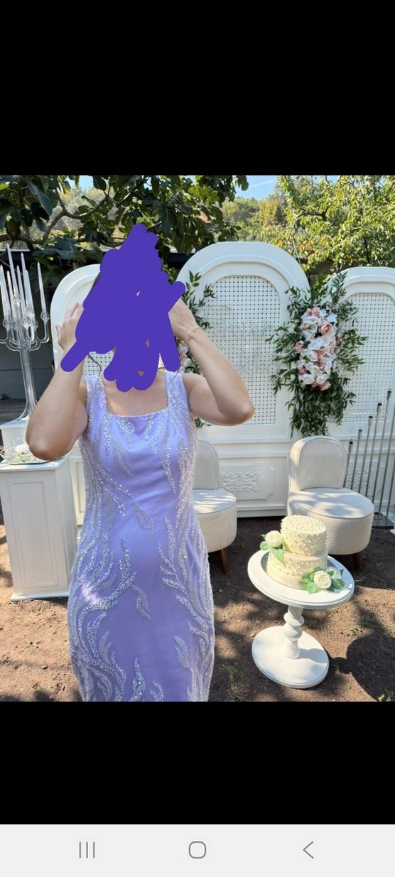 işleme Detaylı Mor Midi Abiye Elbise - Görsel 2