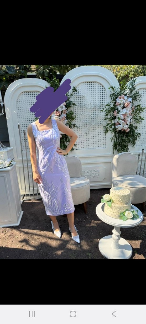 işleme Detaylı Mor Midi Abiye Elbise - Görsel 3