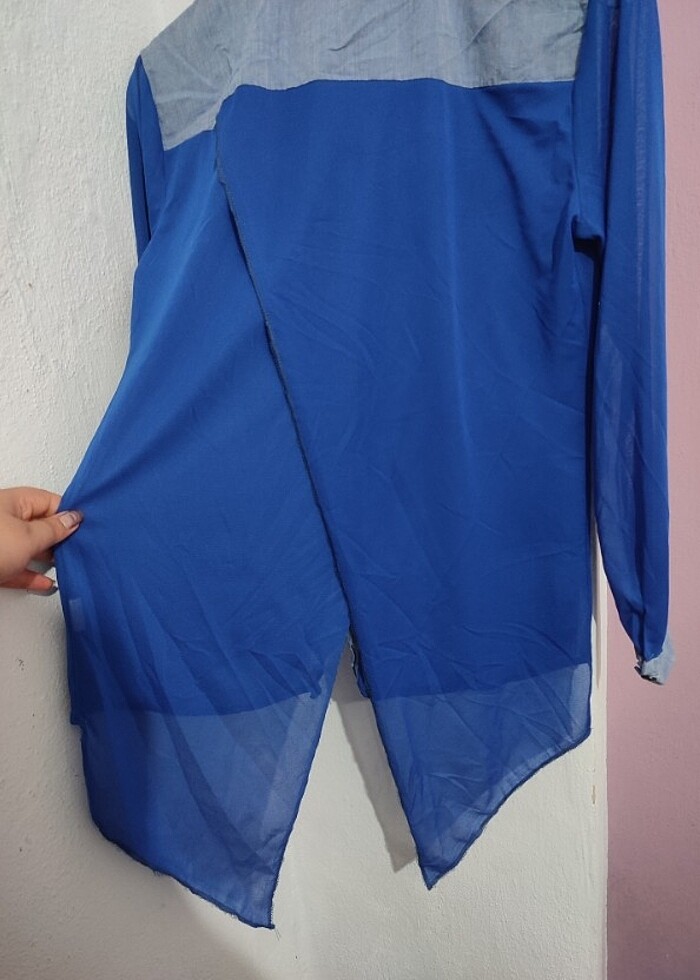 Lacivert arkası uzun bluz gömlek  - Görsel 2