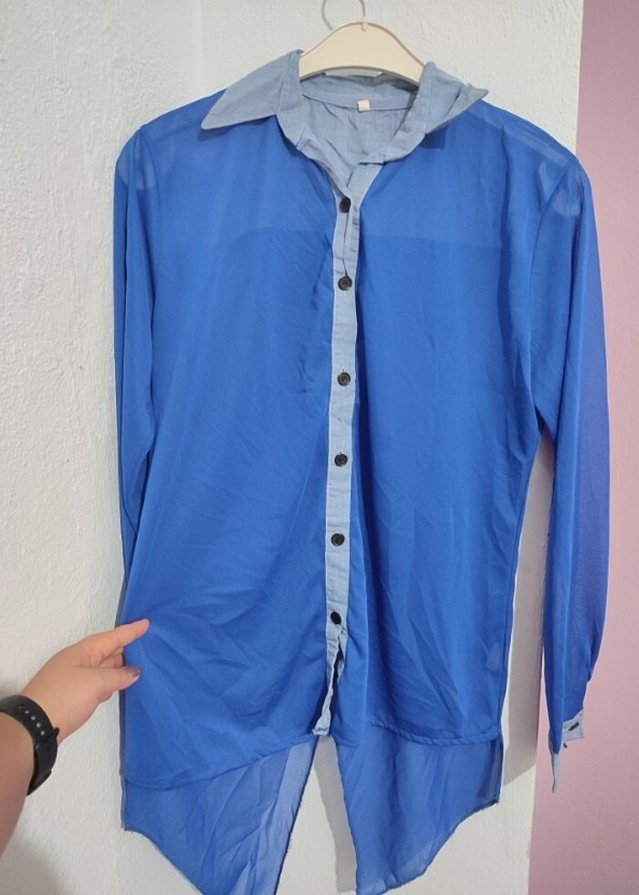 Lacivert arkası uzun bluz gömlek  - Görsel 4