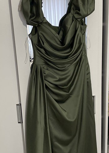 Kadın Şık Uzun Drapeli Kısa Kollu Elbise - Görsel 7