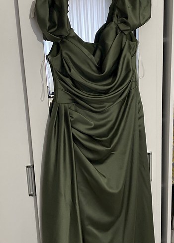 Kadın Şık Uzun Drapeli Kısa Kollu Elbise - Görsel 4