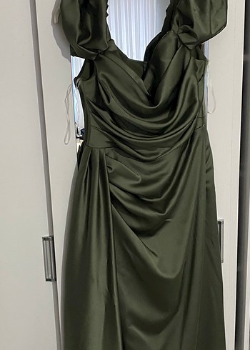 Kadın Şık Uzun Drapeli Kısa Kollu Elbise - Görsel 3