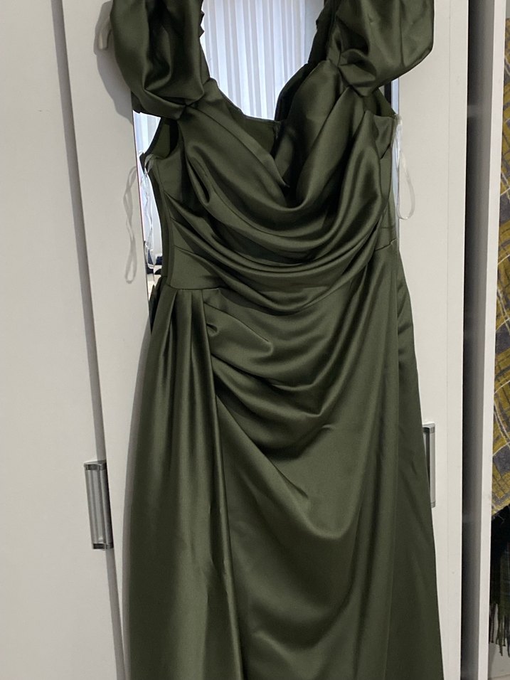 Kadın Şık Uzun Drapeli Kısa Kollu Elbise - Görsel 4