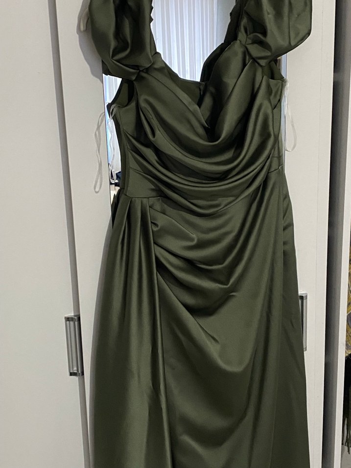 Kadın Şık Uzun Drapeli Kısa Kollu Elbise - Görsel 3