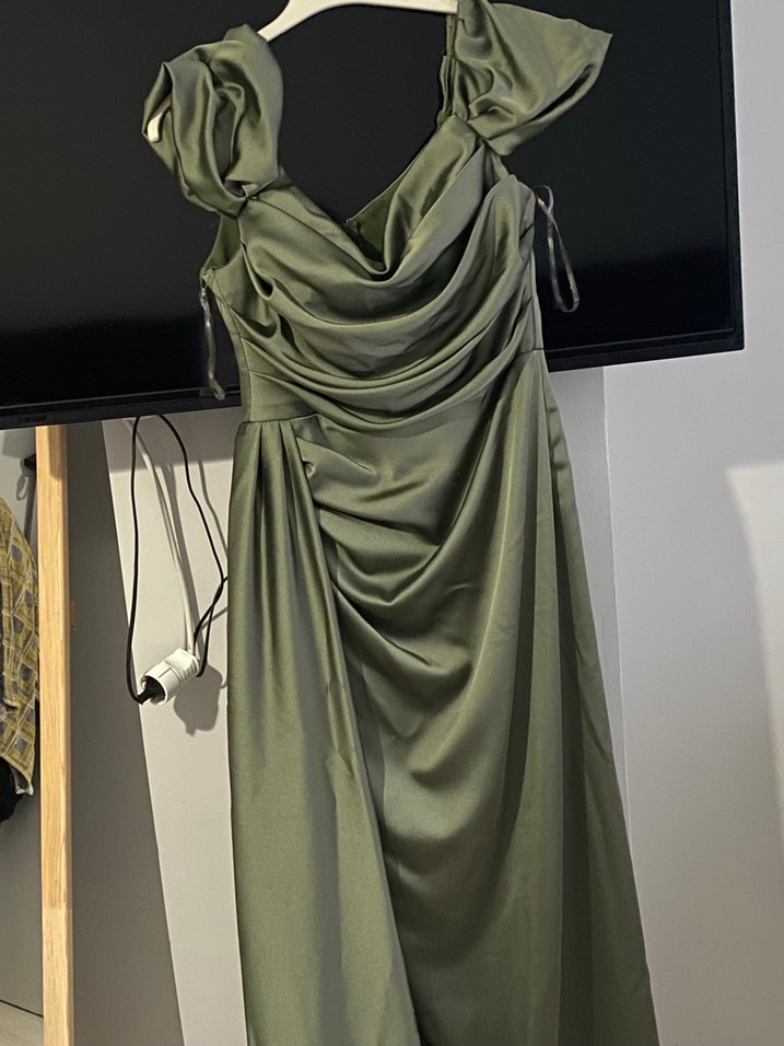 Kadın Şık Uzun Drapeli Kısa Kollu Elbise - Görsel 2