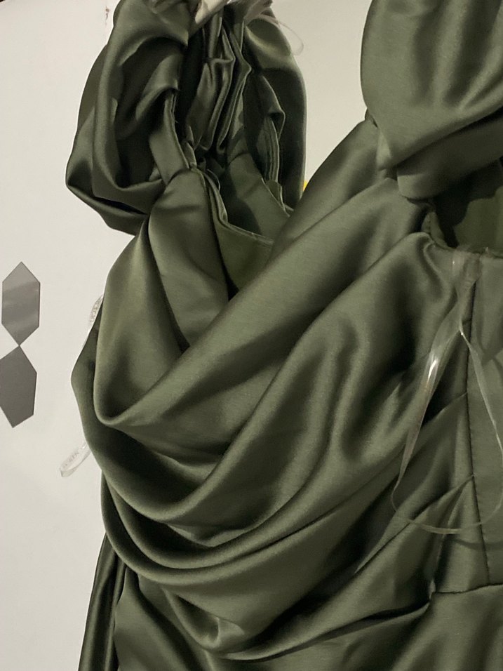 Kadın Şık Uzun Drapeli Kısa Kollu Elbise - Görsel 5