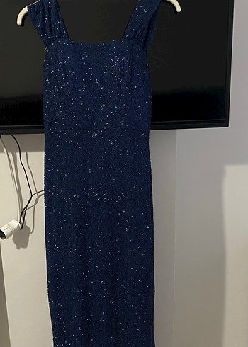 Parlak Lacivert Uzun Abiye Elbise - Görsel 4