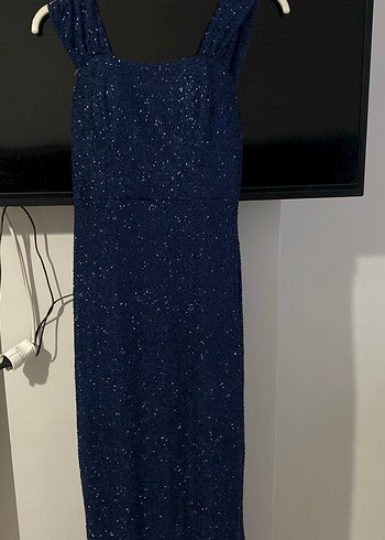 Parlak Lacivert Uzun Abiye Elbise - Görsel 3