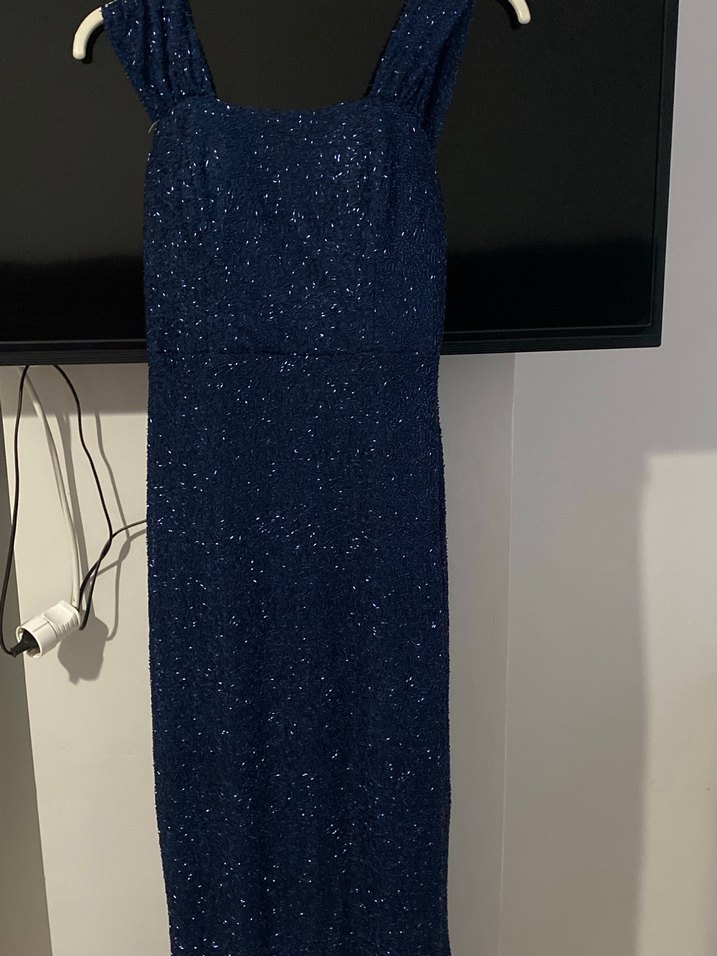 Parlak Lacivert Uzun Abiye Elbise - Görsel 3